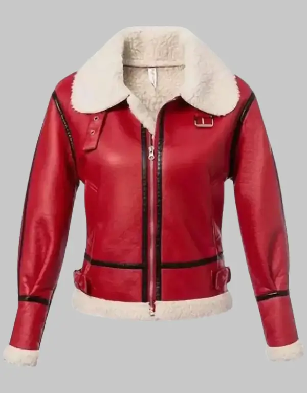 Christmas Womens Red Shearling Leather Jacket Christmas Womens Red Shearling Leather Jacket