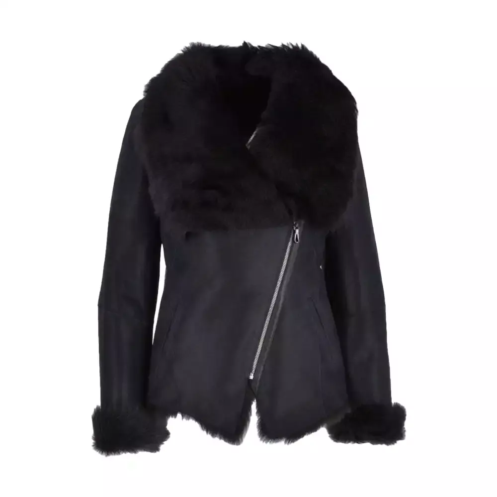 Black Leather Shearling Jacket For Women | Shearling Jacket Hub Black Leather Shearling Jacket For Women | Shearling Jacket Hub